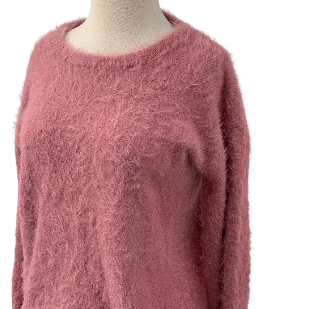 Ellen Tracy Long Sleeve Fuzzy Knit Pullover Sweater Dusty Rose Pink Cozy Soft M‎